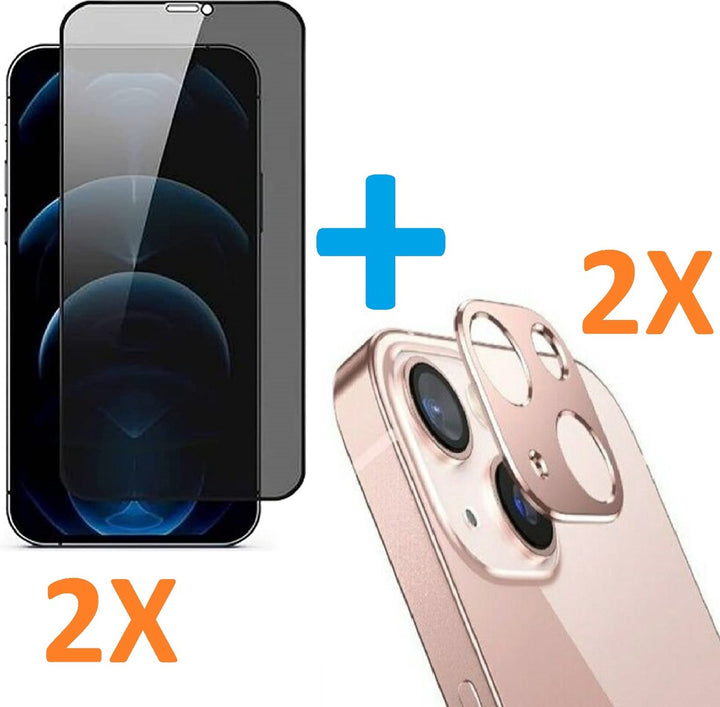 iPhone 12 – Camera Lens Rosegoud & Privacy Screenprotector – Anti Kras – 4-Pack-Ilumina Benelux