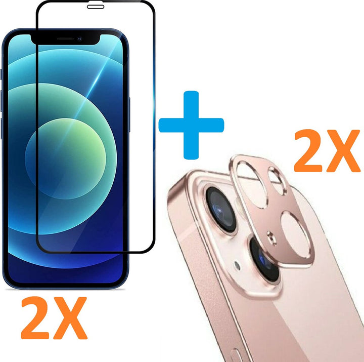 iPhone 12 Mini 5.4 inch – Camera Lens Protector Rosegoud & Full Screenprotector – 4-Pack-Ilumina Benelux