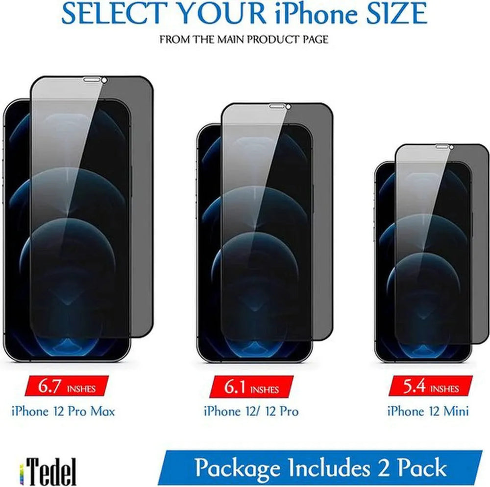 iPhone 12 Mini 5.4 inch – Privacy Screenprotector – 9H Gehard Glas – 3-Pack-Ilumina Benelux