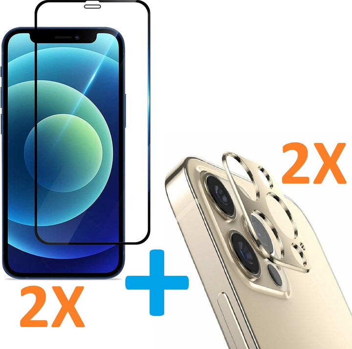 iPhone 12 Pro – Camera Lens Goud & Full Screenprotector – 4-Pack Tempered Glas-Ilumina Benelux