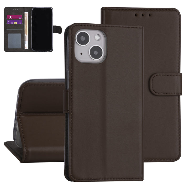 iPhone 13 Booktype hoesje - Bruin - Pasjeshouder - Magneetsluiting-Hoesjes-Ilumina Benelux