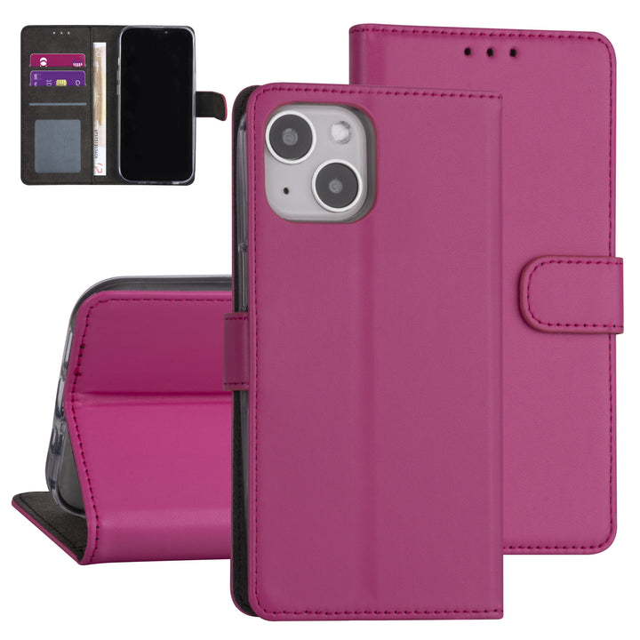 iPhone 13 Booktype hoesje - Felroze - Pasjeshouder - Magneetsluiting-Hoesjes-Ilumina Benelux