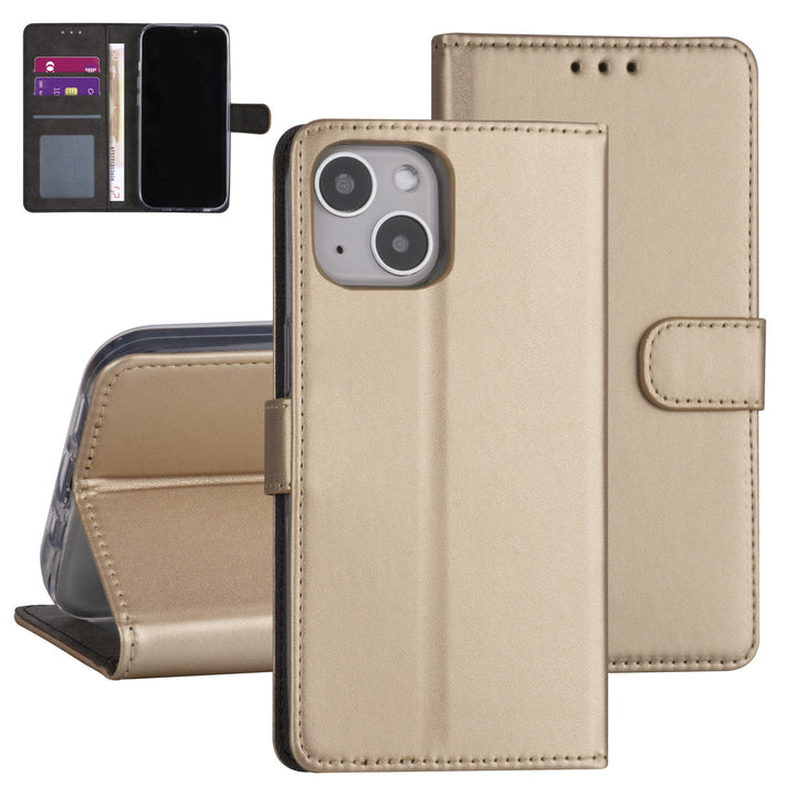 iPhone 13 Booktype hoesje - Goud - Pasjeshouder - Magneetsluiting-Hoesjes-Ilumina Benelux