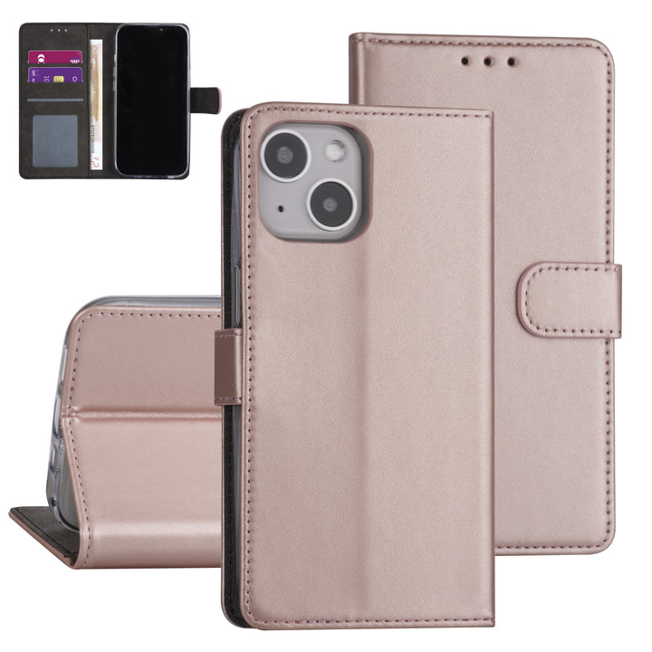 iPhone 13 Booktype hoesje - Rose Gold - Pasjeshouder - Magneetsluiting-Hoesjes-Ilumina Benelux