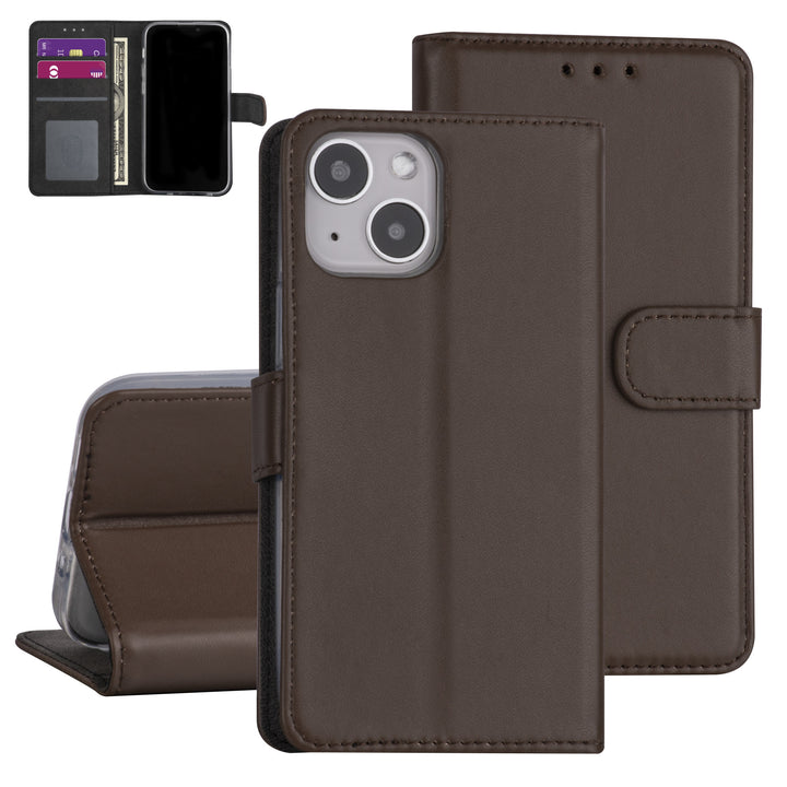 iPhone 13 Mini Booktype hoesje - Bruin - Pasjeshouder - Magneetsluiting-Hoesjes-Ilumina Benelux