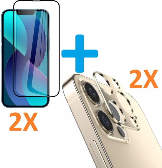 iPhone 13 Mini – Camera Lens Goud & Full Screenprotector – 4-Pack Tempered Glas-Ilumina Benelux