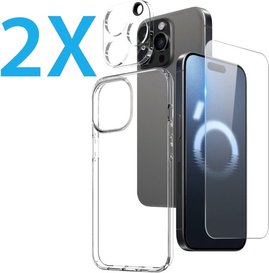 iPhone 13 Mini Hoesjes – Transparante Siliconen Backcover – 2x Screenprotector Gehard Glas – 2x Camera Lens Protector-Ilumina Benelux