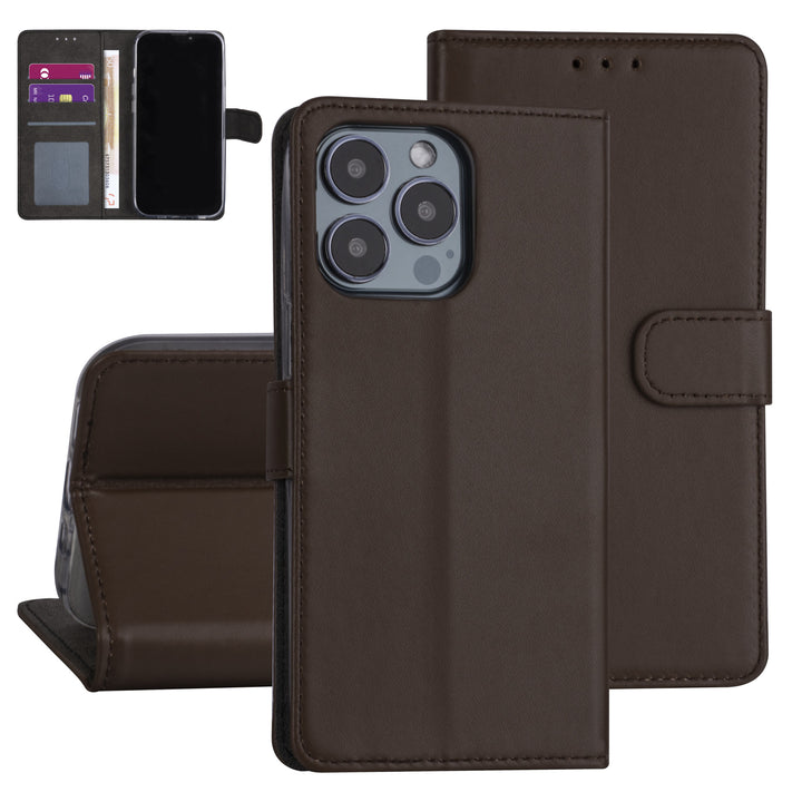 iPhone 13 Pro Booktype hoesje - Bruin - Pasjeshouder - Magneetsluiting-Hoesjes-Ilumina Benelux