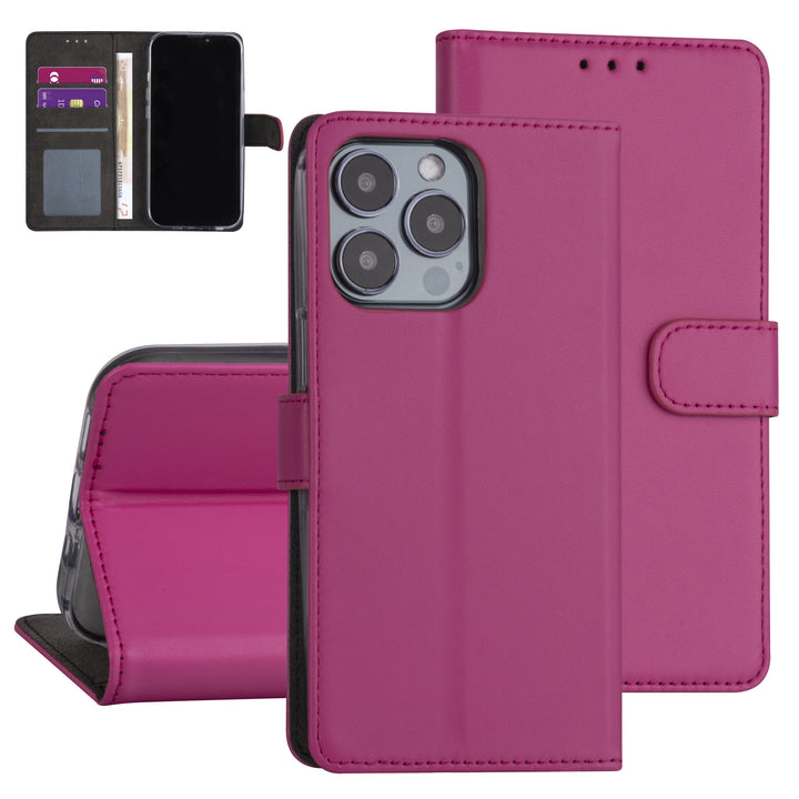 iPhone 13 Pro Booktype hoesje - Felroze - Pasjeshouder - Magneetsluiting-Hoesjes-Ilumina Benelux
