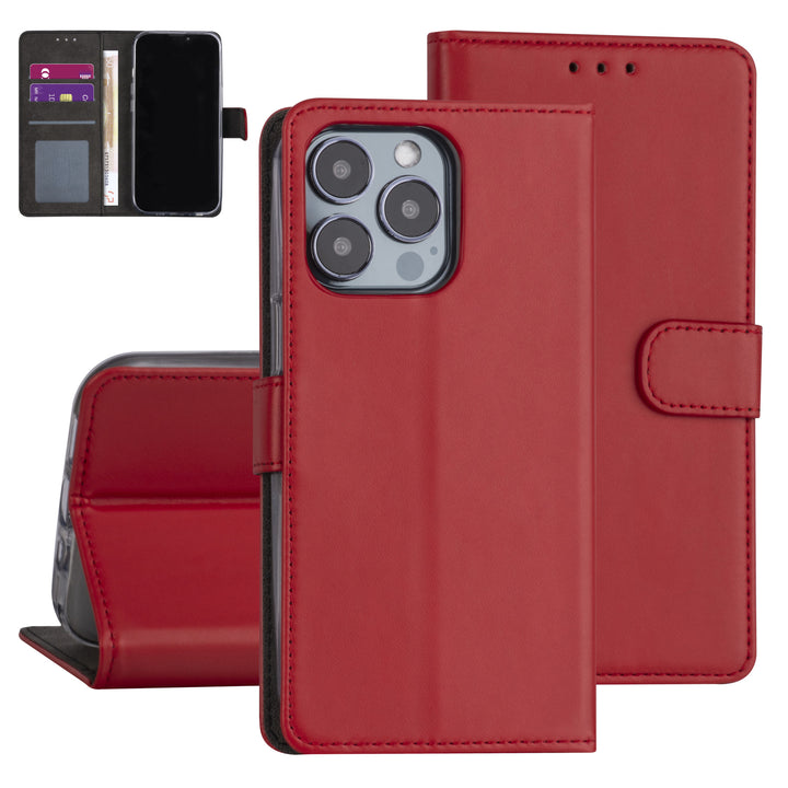 iPhone 13 Pro Booktype hoesje - Rood - Pasjeshouder - Magneetsluiting-Hoesjes-Ilumina Benelux