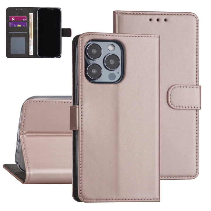 iPhone 13 Pro Booktype hoesje - Rose Gold - Pasjeshouder - Magneetsluiting-Hoesjes-Ilumina Benelux