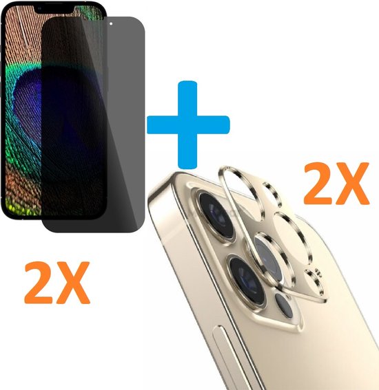 iPhone 13 Pro – Camera Lens Goud & Privacy Screenprotector – 4-Pack-Ilumina Benelux