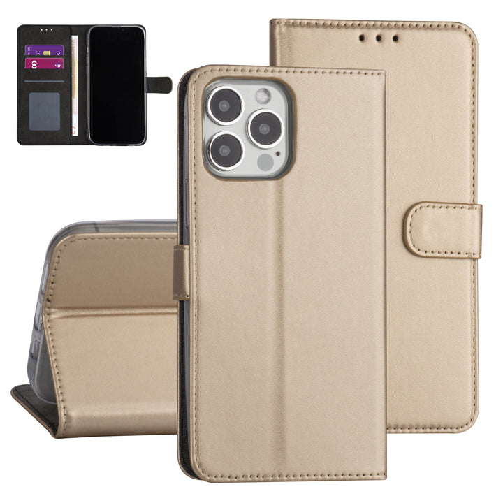 iPhone 13 Pro Max Booktype hoesje - Goud - Pasjeshouder - Magneetsluiting-Hoesjes-Ilumina Benelux
