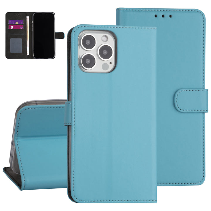 iPhone 13 Pro Max Booktype hoesje - LichtBlauw - Pasjeshouder - Magneetsluiting-Hoesjes-Ilumina Benelux