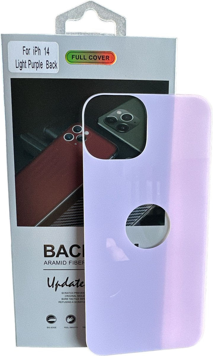iPhone 14 – Achterkant Tempered Glass – 9H Gehard Glas – Lichtpaars-Ilumina Benelux