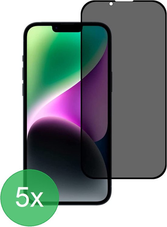 iPhone 14 – Privacy Full Cover – 9H Gehard Glas – 5-Pack-Ilumina Benelux
