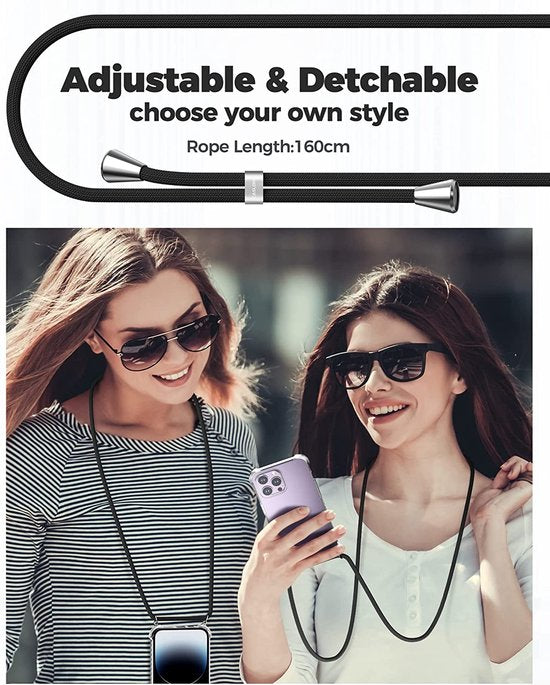 iPhone 14 Pro Hoesjes – Transparante Backcover – Koord & Ketting Draagriem – Schouder/Nek-Ilumina Benelux