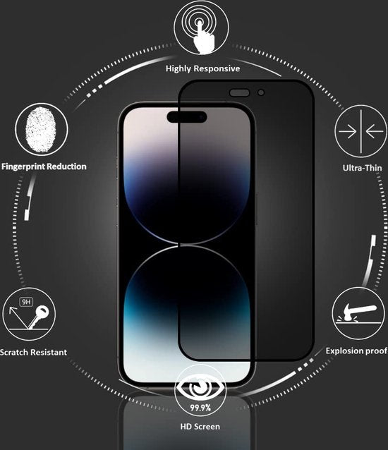 iPhone 14 Pro – Privacy Full Cover – 9H Gehard Glas – 5-Pack-Ilumina Benelux