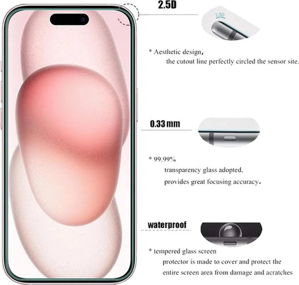 iPhone 15 / 15 Pro – 9H Gehard Glas – Anti-kras – 3-Pack-Ilumina Benelux