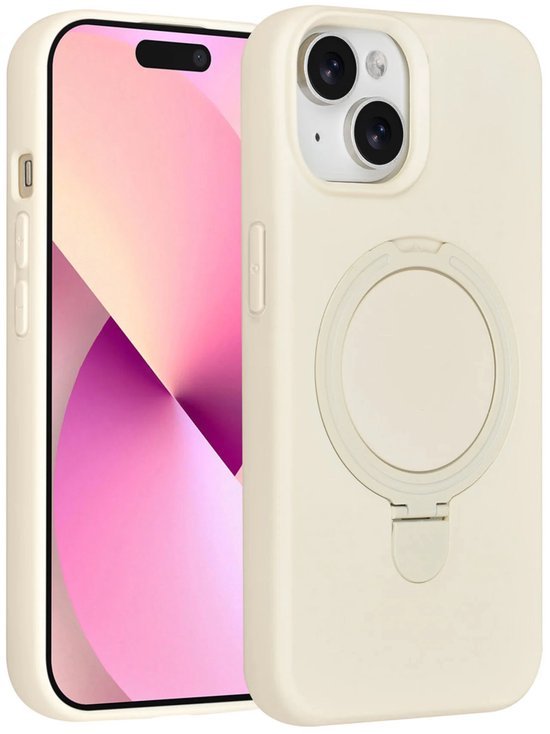 iPhone 15 Hoesjes Schokbestendige Siliconen Backcover met Ringstandaard - Antique White-Ilumina Benelux