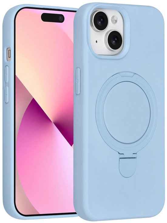 iPhone 15 Hoesjes Schokbestendige Siliconen Backcover met Ringstandaard - Baby Blue-Ilumina Benelux