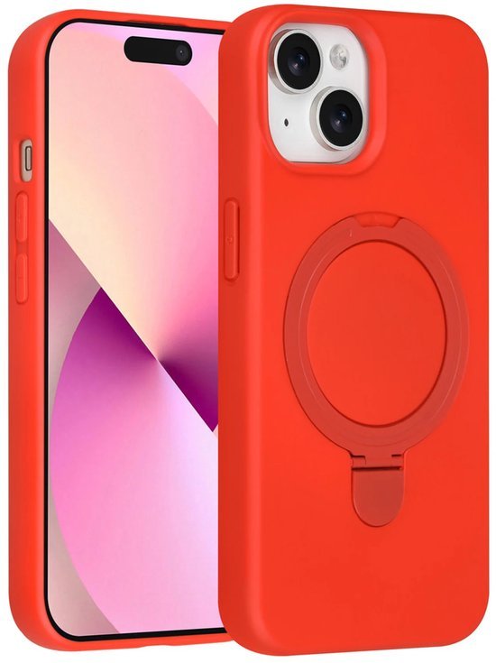 iPhone 15 Hoesjes Schokbestendige Siliconen Backcover met Ringstandaard - Classic Red-Ilumina Benelux