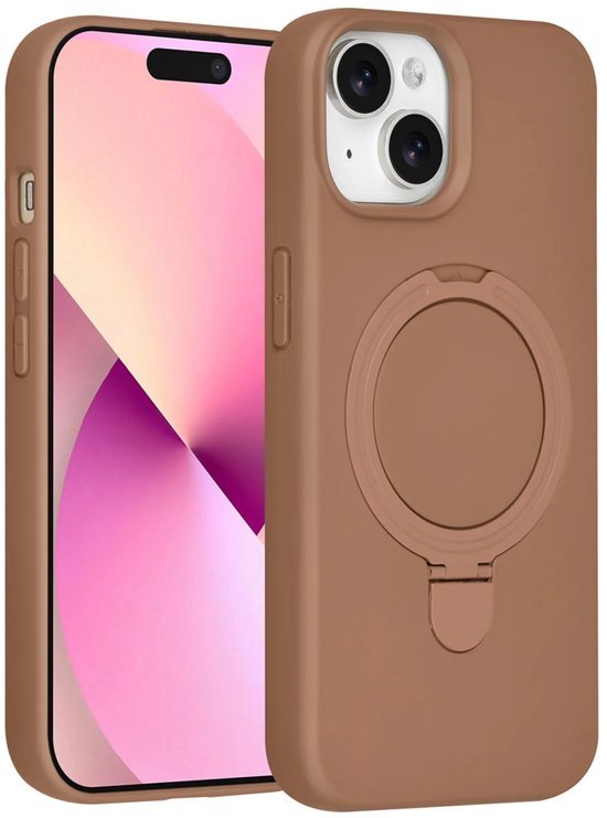 iPhone 15 Hoesjes Schokbestendige Siliconen Backcover met Ringstandaard - Desert Brown-Ilumina Benelux