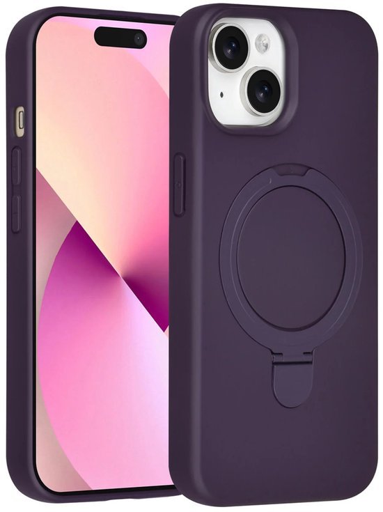 iPhone 15 Hoesjes Schokbestendige Siliconen Backcover met Ringstandaard - Grape Purple-Ilumina Benelux