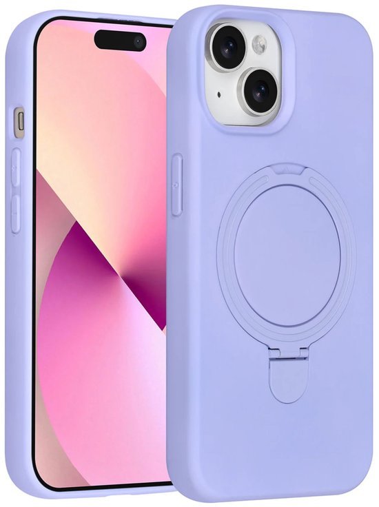 iPhone 15 Hoesjes Schokbestendige Siliconen Backcover met Ringstandaard - Lila-Ilumina Benelux