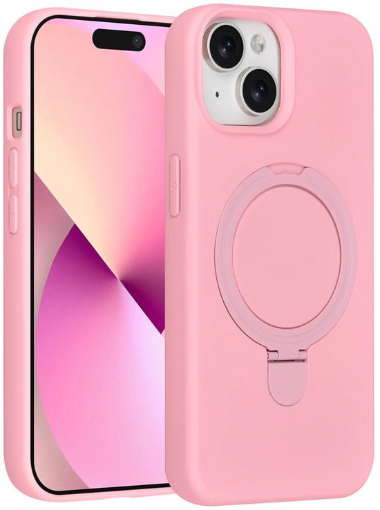 iPhone 15 Hoesjes Schokbestendige Siliconen Backcover met Ringstandaard - Sakura Pink-Ilumina Benelux