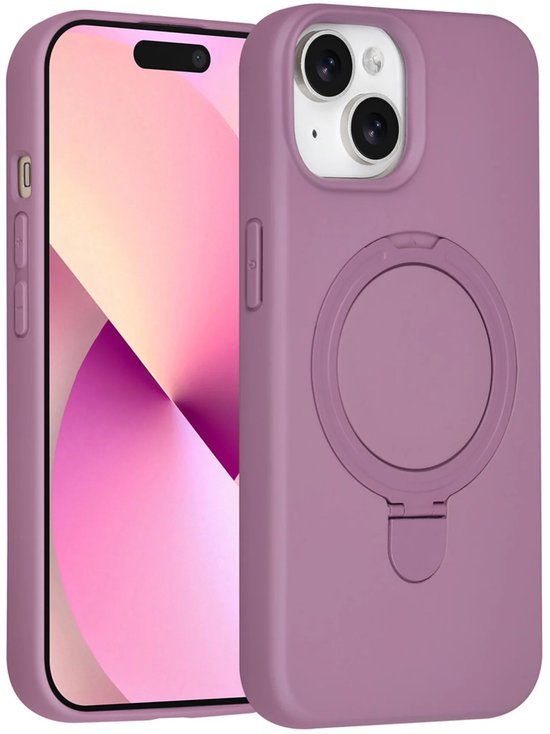 iPhone 15 Hoesjes Schokbestendige Siliconen Backcover met Ringstandaard - Sunset Purple-Ilumina Benelux