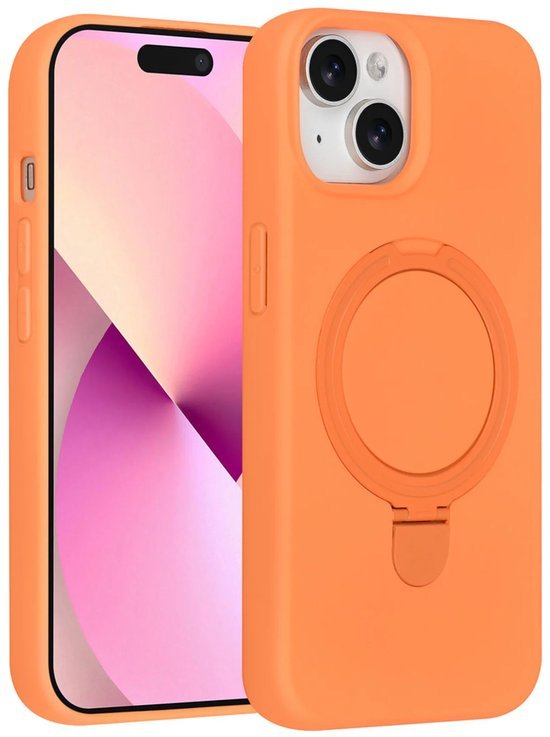 iPhone 15 Hoesjes Schokbestendige Siliconen Backcover met Ringstandaard - Tangerine Orange-Ilumina Benelux