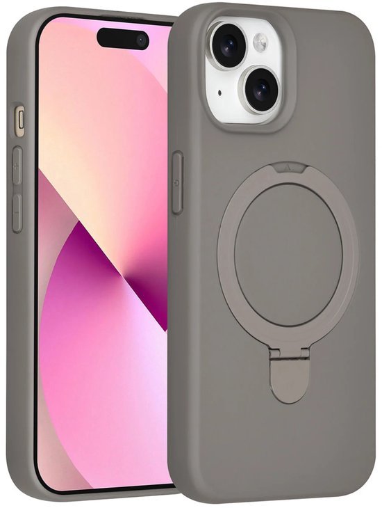 iPhone 15 Hoesjes Schokbestendige Siliconen Backcover met Ringstandaard - Titanium Grey-Ilumina Benelux