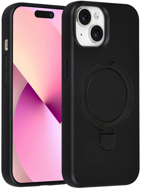 iPhone 15 Hoesjes Schokbestendige Siliconen Backcover met Ringstandaard - Zwart-Ilumina Benelux