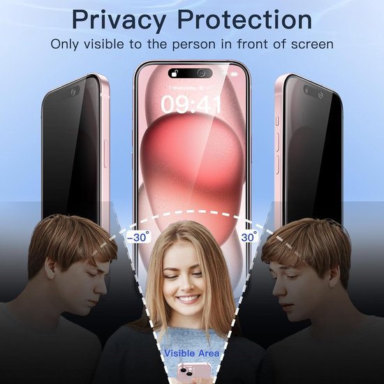 iPhone 15 – Privacy Screenprotector – 9H Gehard Glas – 1-Pack-Ilumina Benelux