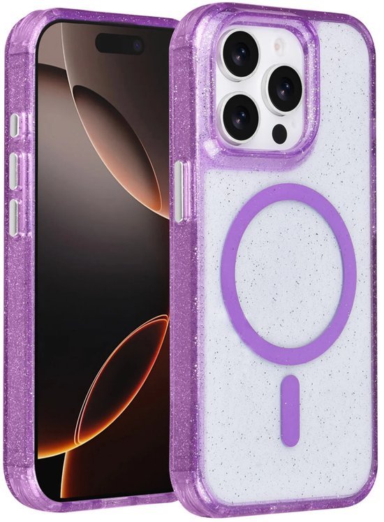iPhone 15 Pro Max Hoesjes - Magsafe - Glitter Design - Paars-Ilumina Benelux