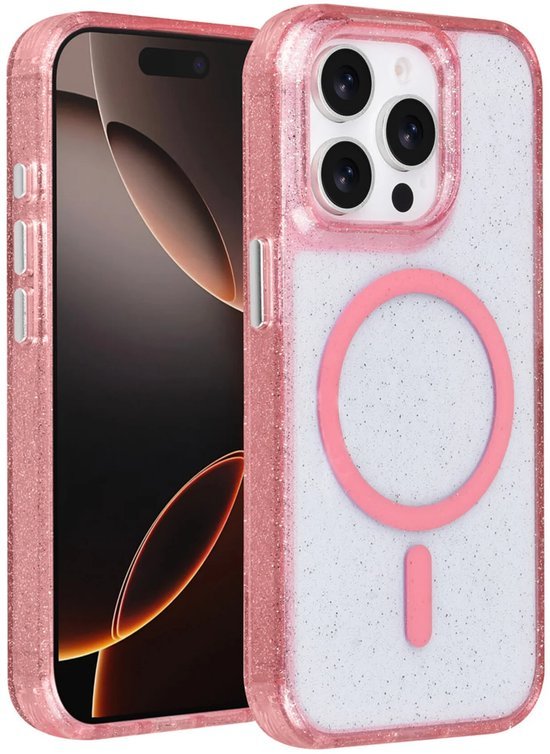 iPhone 15 Pro Max Hoesjes - Magsafe - Glitter Design - Roze-Ilumina Benelux