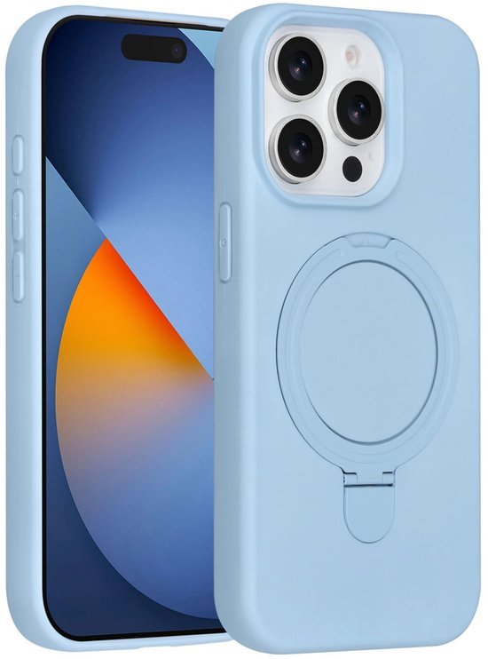 iPhone 15 Pro Max Hoesjes Schokbestendige Siliconen Backcover met Ringstandaard - Baby Blue-Ilumina Benelux