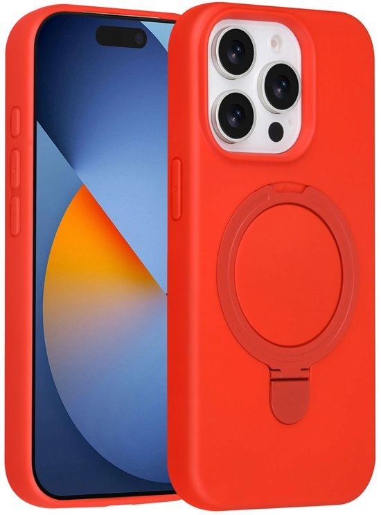 iPhone 15 Pro Max Hoesjes Schokbestendige Siliconen Backcover met Ringstandaard - Classic Red-Ilumina Benelux