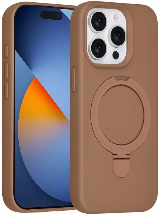 iPhone 15 Pro Max Hoesjes Schokbestendige Siliconen Backcover met Ringstandaard - Desert Brown-Ilumina Benelux