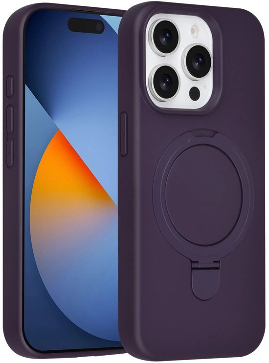 iPhone 15 Pro Max Hoesjes Schokbestendige Siliconen Backcover met Ringstandaard - Grape Purple-Ilumina Benelux