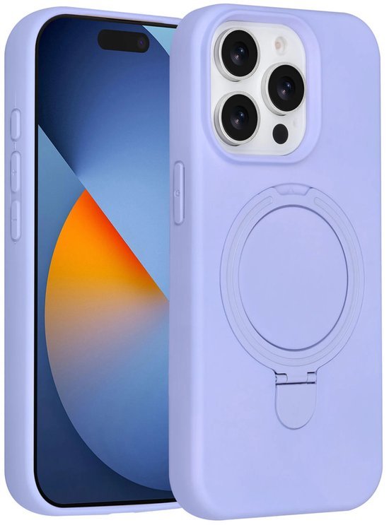 iPhone 15 Pro Max Hoesjes Schokbestendige Siliconen Backcover met Ringstandaard - Lila-Ilumina Benelux