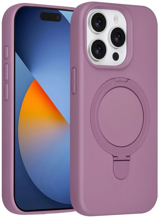 iPhone 15 Pro Max Hoesjes Schokbestendige Siliconen Backcover met Ringstandaard - Sunset Purple-Ilumina Benelux
