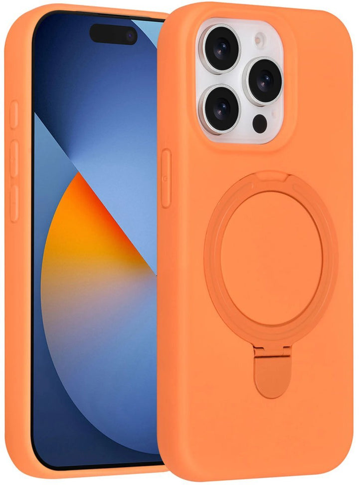 iPhone 15 Pro Max Hoesjes Schokbestendige Siliconen Backcover met Ringstandaard - Tangerine Orange-Ilumina Benelux