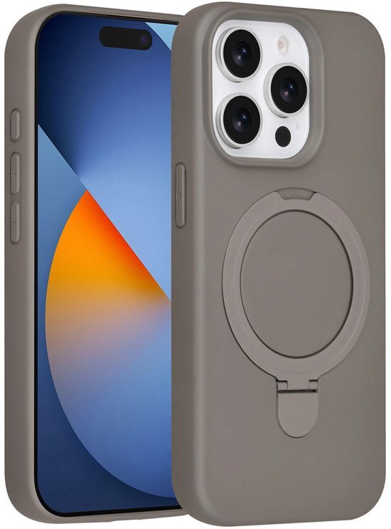 iPhone 15 Pro Max Hoesjes Schokbestendige Siliconen Backcover met Ringstandaard - Titanium Grey-Ilumina Benelux