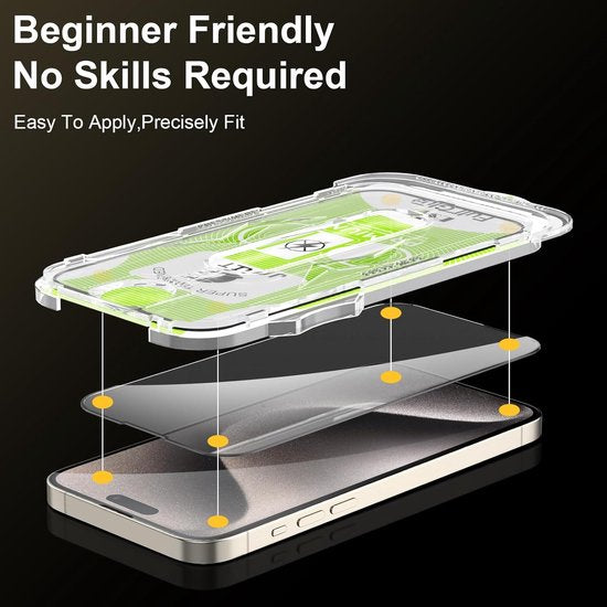 iPhone 15 Screenprotector Gehard 9H – Met Montageframe – 2-Pack-Ilumina Benelux