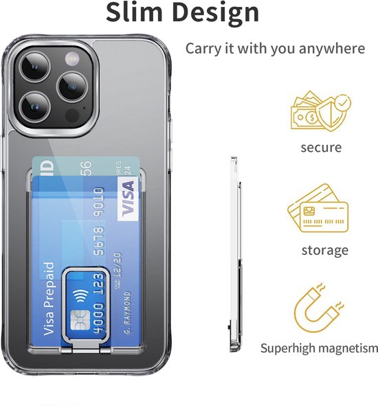 iPhone 16 Hoesjes – Magnetische Pasjeshouder Portemonnee – Wallet Case Kaarthouder – MagSafe Compatibel – Zwart-Pasjeshouders-Ilumina Benelux