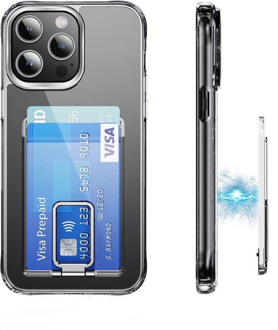 iPhone 16 Hoesjes – Magnetische Pasjeshouder Portemonnee – Wallet Case Kaarthouder – MagSafe Compatibel – Zwart-Pasjeshouders-Ilumina Benelux