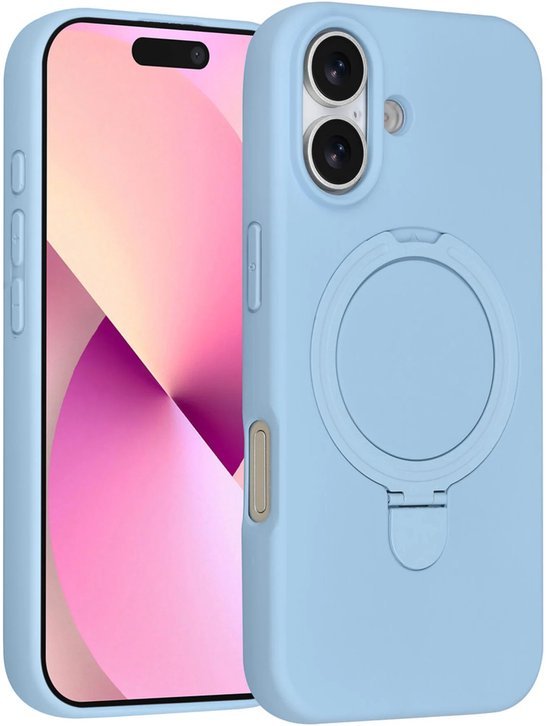 iPhone 16 Hoesjes Schokbestendige Siliconen Backcover met Ringstandaard - Baby Blue-Ilumina Benelux