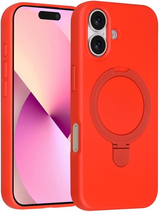 iPhone 16 Hoesjes Schokbestendige Siliconen Backcover met Ringstandaard - Classic Red-Ilumina Benelux